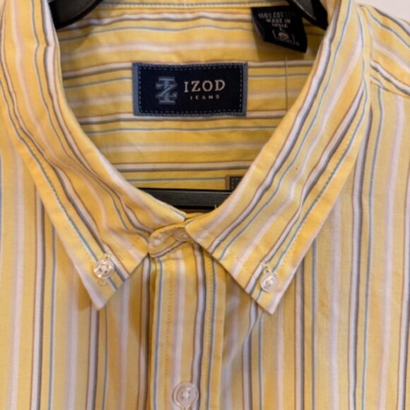 Izod Men's Vintage Plaid Button-Down Shirt Yellow Sz L - Picture 2 of 7